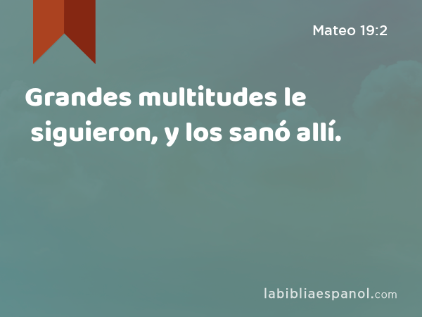 Grandes multitudes le siguieron, y los sanó allí. - Mateo 19:2