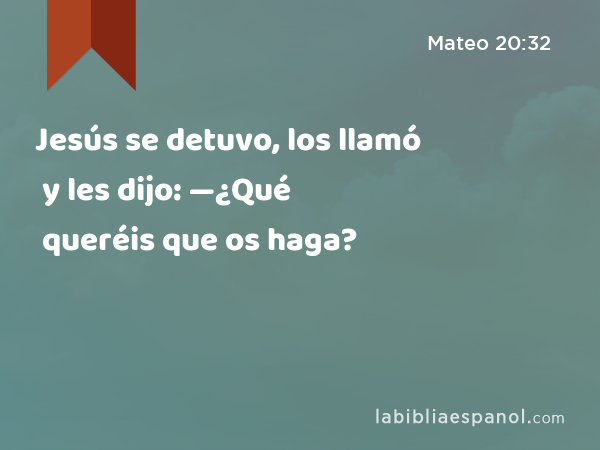 Jesús se detuvo, los llamó y les dijo: —¿Qué queréis que os haga? - Mateo 20:32