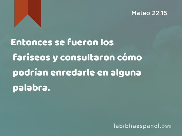 Entonces se fueron los fariseos y consultaron cómo podrían enredarle en alguna palabra. - Mateo 22:15