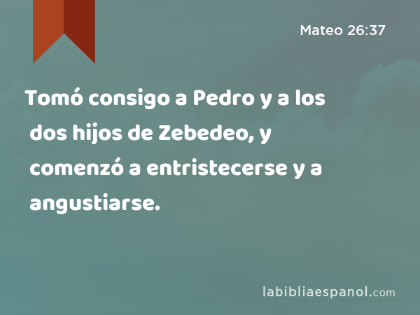 Tomó consigo a Pedro y a los dos hijos de Zebedeo, y comenzó a entristecerse y a angustiarse. - Mateo 26:37