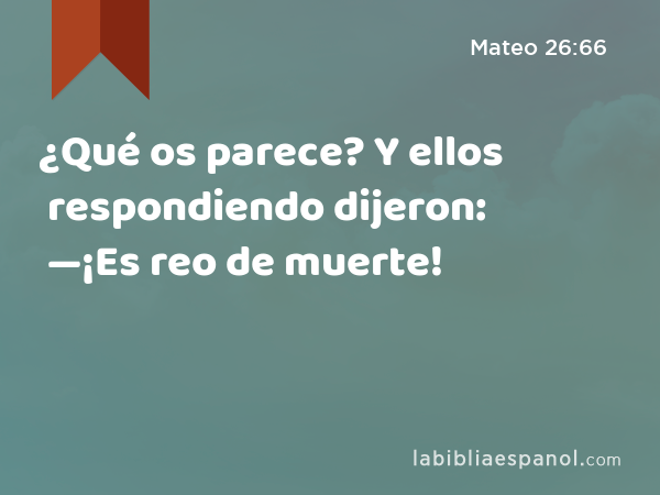 ¿Qué os parece? Y ellos respondiendo dijeron: —¡Es reo de muerte! - Mateo 26:66