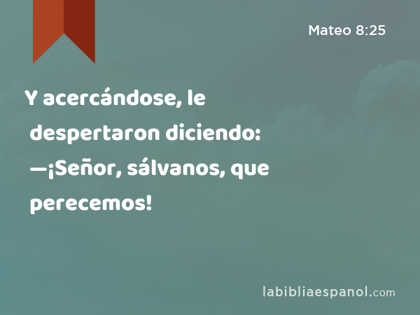 Y acercándose, le despertaron diciendo: —¡Señor, sálvanos, que perecemos! - Mateo 8:25