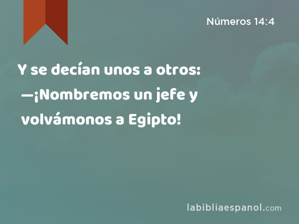 Y se decían unos a otros: —¡Nombremos un jefe y volvámonos a Egipto! - Números 14:4