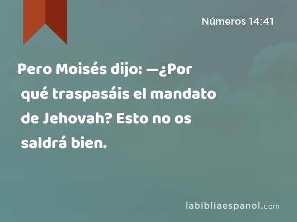 Pero Moisés dijo: —¿Por qué traspasáis el mandato de Jehovah? Esto no os saldrá bien. - Números 14:41