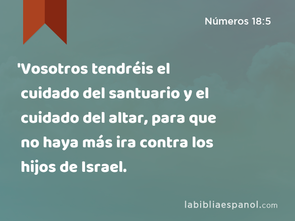 'Vosotros tendréis el cuidado del santuario y el cuidado del altar, para que no haya más ira contra los hijos de Israel. - Números 18:5