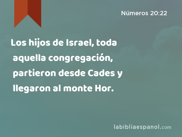 Los hijos de Israel, toda aquella congregación, partieron desde Cades y llegaron al monte Hor. - Números 20:22