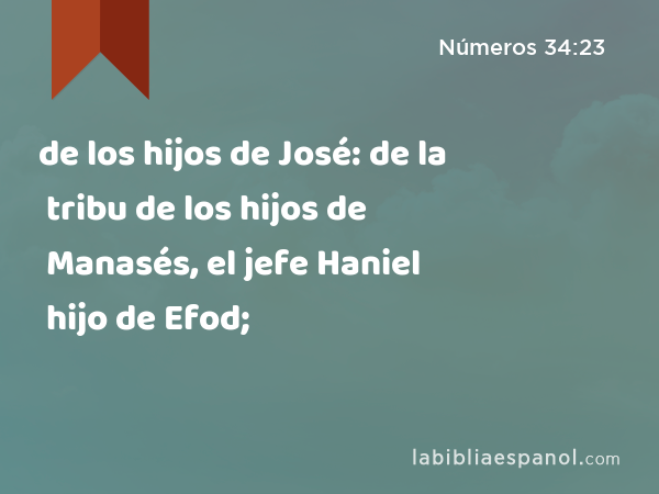 de los hijos de José: de la tribu de los hijos de Manasés, el jefe Haniel hijo de Efod; - Números 34:23