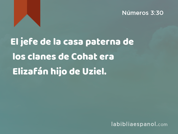 El jefe de la casa paterna de los clanes de Cohat era Elizafán hijo de Uziel. - Números 3:30