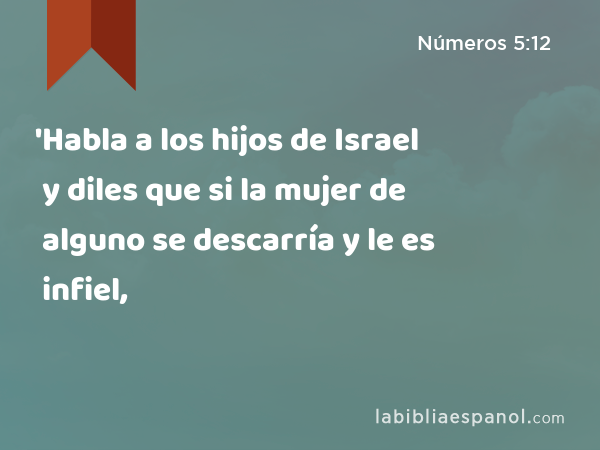 'Habla a los hijos de Israel y diles que si la mujer de alguno se descarría y le es infiel, - Números 5:12