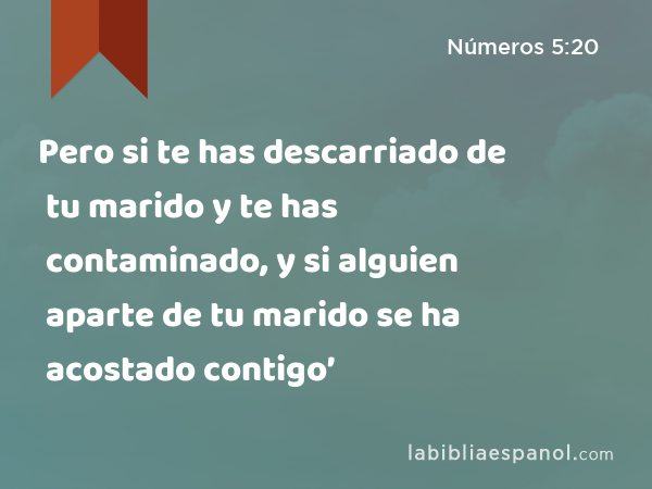 Pero si te has descarriado de tu marido y te has contaminado, y si alguien aparte de tu marido se ha acostado contigo’ - Números 5:20