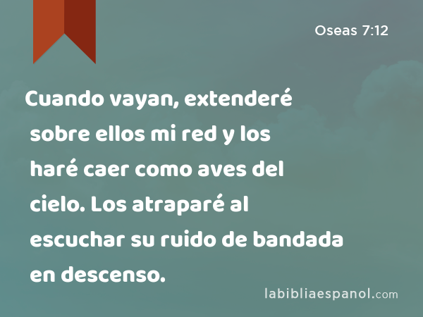 Cuando vayan, extenderé sobre ellos mi red y los haré caer como aves del cielo. Los atraparé al escuchar su ruido de bandada en descenso. - Oseas 7:12