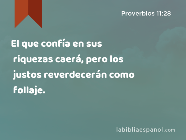 El que confía en sus riquezas caerá, pero los justos reverdecerán como follaje. - Proverbios 11:28