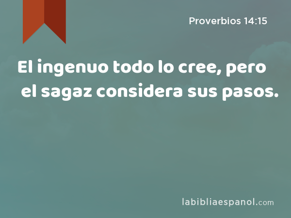 El ingenuo todo lo cree, pero el sagaz considera sus pasos. - Proverbios 14:15