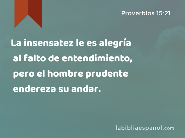 La insensatez le es alegría al falto de entendimiento, pero el hombre prudente endereza su andar. - Proverbios 15:21