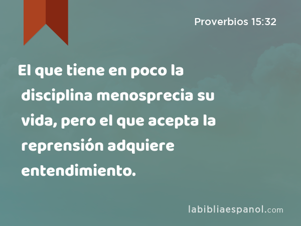 El que tiene en poco la disciplina menosprecia su vida, pero el que acepta la reprensión adquiere entendimiento. - Proverbios 15:32