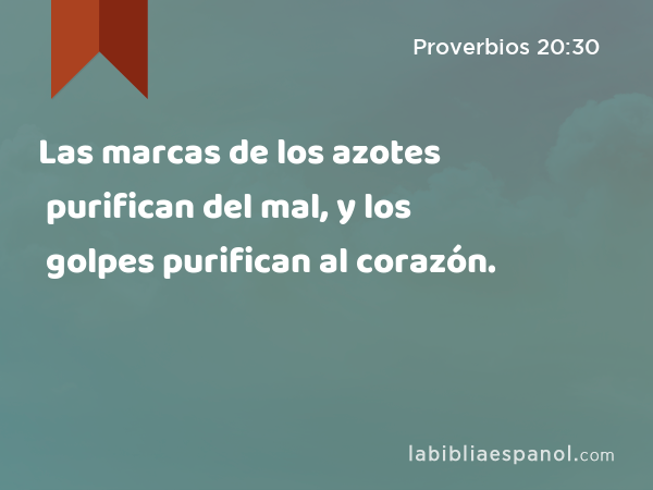 Las marcas de los azotes purifican del mal, y los golpes purifican al corazón. - Proverbios 20:30