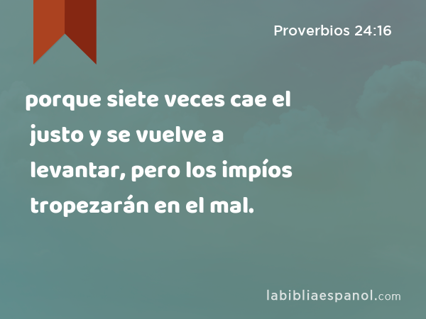 porque siete veces cae el justo y se vuelve a levantar, pero los impíos tropezarán en el mal. - Proverbios 24:16