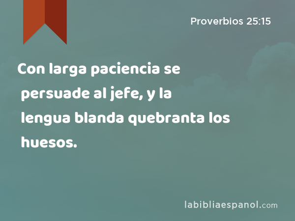 Con larga paciencia se persuade al jefe, y la lengua blanda quebranta los huesos. - Proverbios 25:15