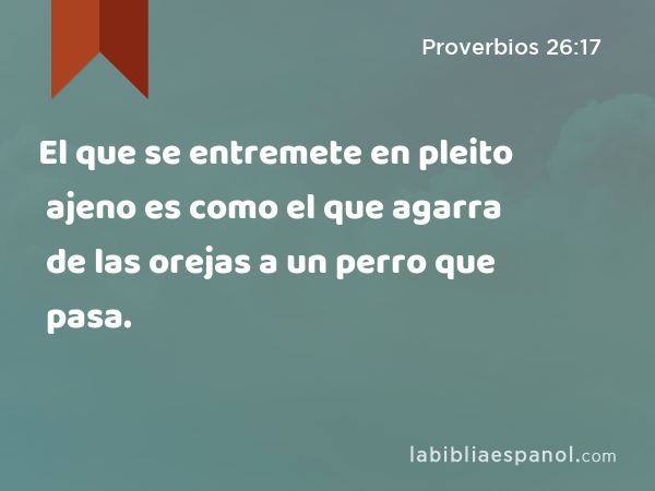 El que se entremete en pleito ajeno es como el que agarra de las orejas a un perro que pasa. - Proverbios 26:17