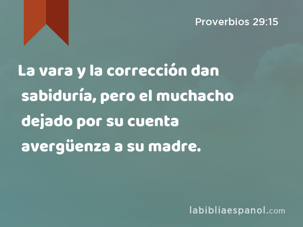 La vara y la corrección dan sabiduría, pero el muchacho dejado por su cuenta avergüenza a su madre. - Proverbios 29:15