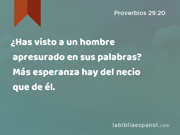 ¿Has visto a un hombre apresurado en sus palabras? Más esperanza hay del necio que de él. - Proverbios 29:20