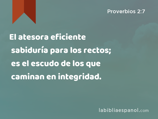 El atesora eficiente sabiduría para los rectos; es el escudo de los que caminan en integridad. - Proverbios 2:7