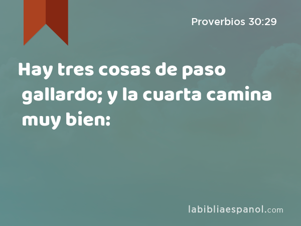 Hay tres cosas de paso gallardo; y la cuarta camina muy bien: - Proverbios 30:29