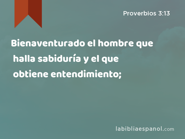 Bienaventurado el hombre que halla sabiduría y el que obtiene entendimiento; - Proverbios 3:13