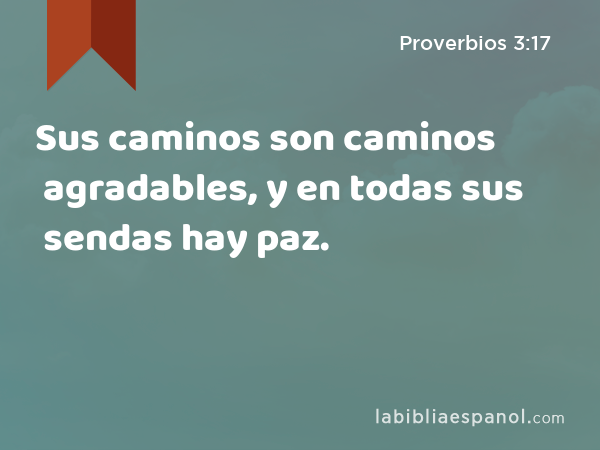 Sus caminos son caminos agradables, y en todas sus sendas hay paz. - Proverbios 3:17