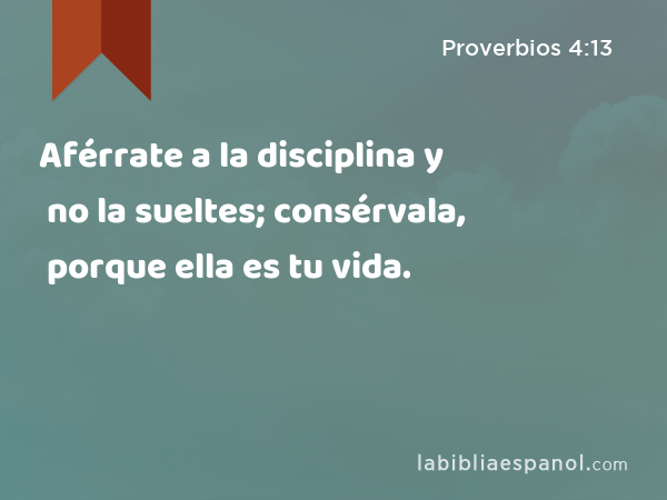 Aférrate a la disciplina y no la sueltes; consérvala, porque ella es tu vida. - Proverbios 4:13