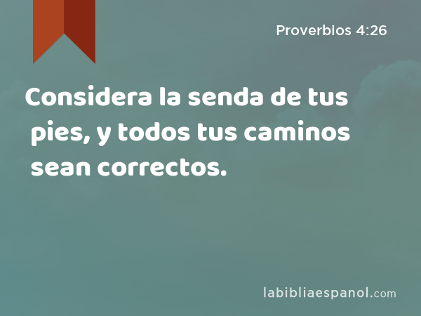 Considera la senda de tus pies, y todos tus caminos sean correctos. - Proverbios 4:26