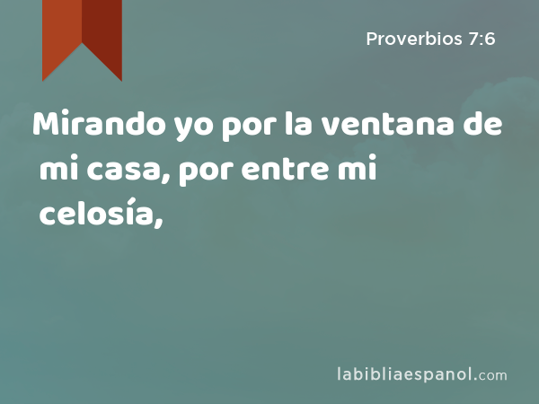 Mirando yo por la ventana de mi casa, por entre mi celosía, - Proverbios 7:6