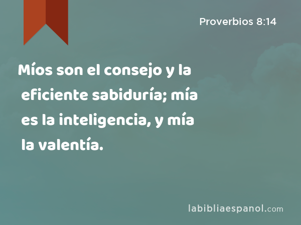 Míos son el consejo y la eficiente sabiduría; mía es la inteligencia, y mía la valentía. - Proverbios 8:14