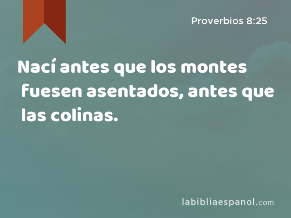 Nací antes que los montes fuesen asentados, antes que las colinas. - Proverbios 8:25