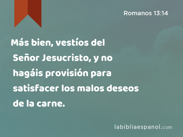 Más bien, vestíos del Señor Jesucristo, y no hagáis provisión para satisfacer los malos deseos de la carne. - Romanos 13:14