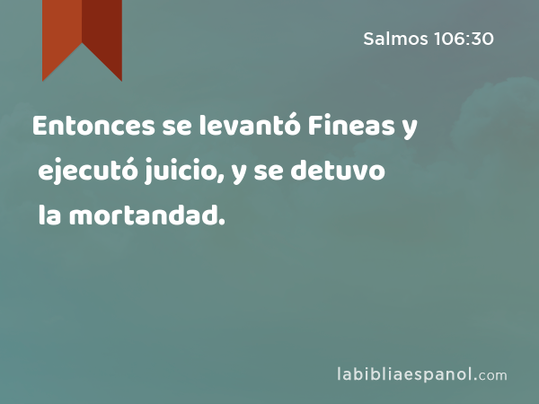 Entonces se levantó Fineas y ejecutó juicio, y se detuvo la mortandad. - Salmos 106:30