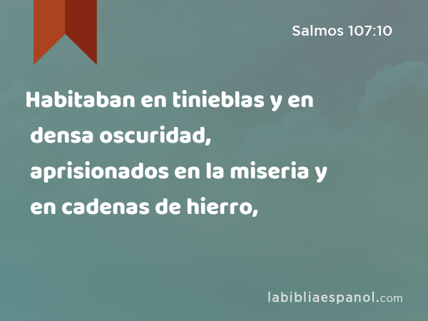 Habitaban en tinieblas y en densa oscuridad, aprisionados en la miseria y en cadenas de hierro, - Salmos 107:10