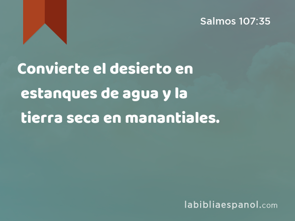 Convierte el desierto en estanques de agua y la tierra seca en manantiales. - Salmos 107:35