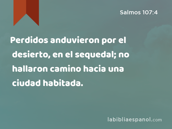 Perdidos anduvieron por el desierto, en el sequedal; no hallaron camino hacia una ciudad habitada. - Salmos 107:4