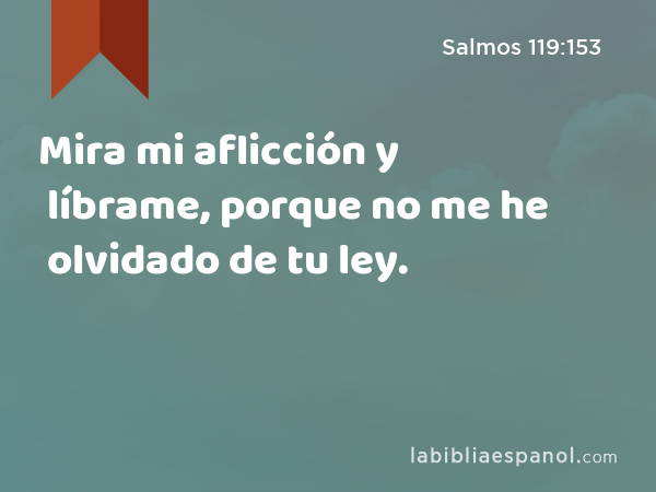 Mira mi aflicción y líbrame, porque no me he olvidado de tu ley. - Salmos 119:153