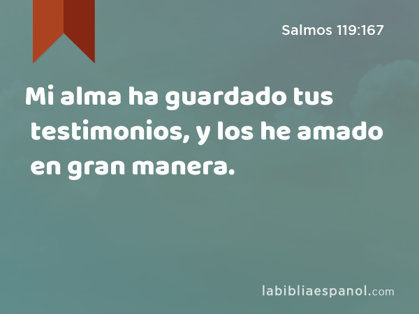 Mi alma ha guardado tus testimonios, y los he amado en gran manera. - Salmos 119:167