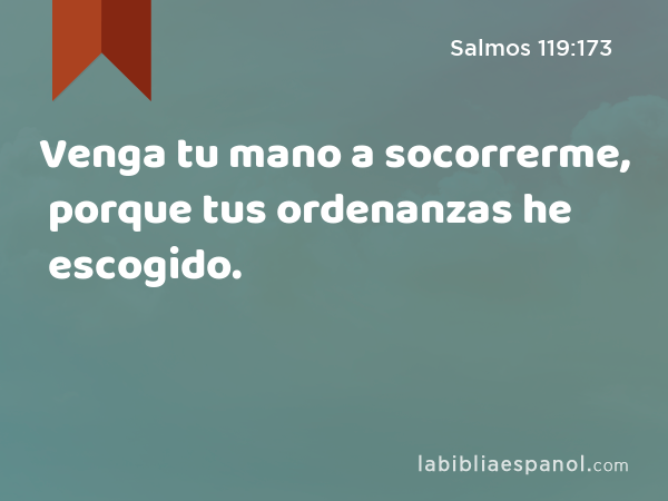 Venga tu mano a socorrerme, porque tus ordenanzas he escogido. - Salmos 119:173