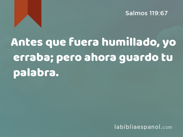 Antes que fuera humillado, yo erraba; pero ahora guardo tu palabra. - Salmos 119:67