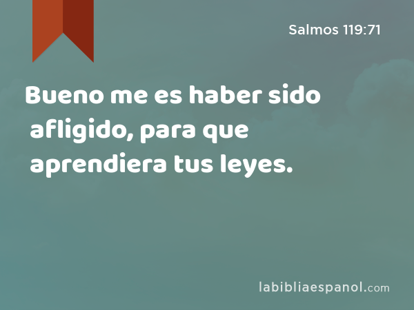 Bueno me es haber sido afligido, para que aprendiera tus leyes. - Salmos 119:71