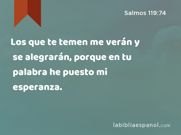 Los que te temen me verán y se alegrarán, porque en tu palabra he puesto mi esperanza. - Salmos 119:74