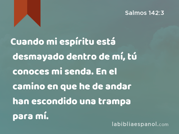 Cuando mi espíritu está desmayado dentro de mí, tú conoces mi senda. En el camino en que he de andar han escondido una trampa para mí. - Salmos 142:3