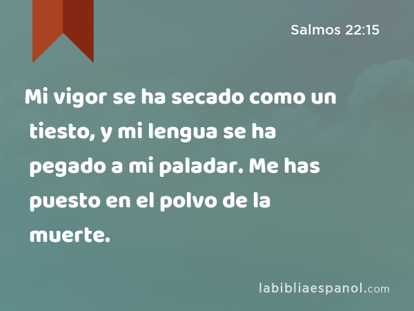 Mi vigor se ha secado como un tiesto, y mi lengua se ha pegado a mi paladar. Me has puesto en el polvo de la muerte. - Salmos 22:15