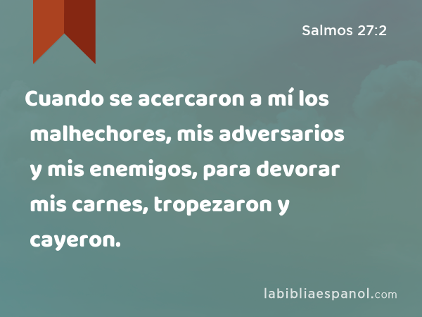 Cuando se acercaron a mí los malhechores, mis adversarios y mis enemigos, para devorar mis carnes, tropezaron y cayeron. - Salmos 27:2