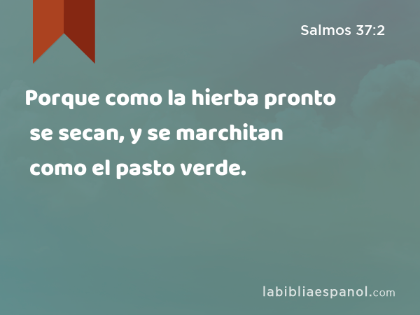 Porque como la hierba pronto se secan, y se marchitan como el pasto verde. - Salmos 37:2