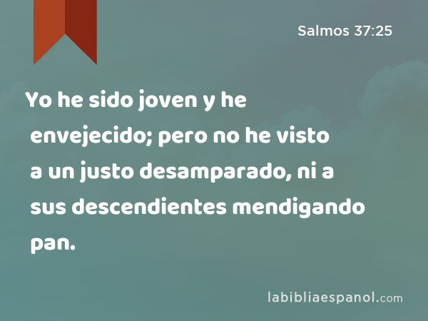 Yo he sido joven y he envejecido; pero no he visto a un justo desamparado, ni a sus descendientes mendigando pan. - Salmos 37:25